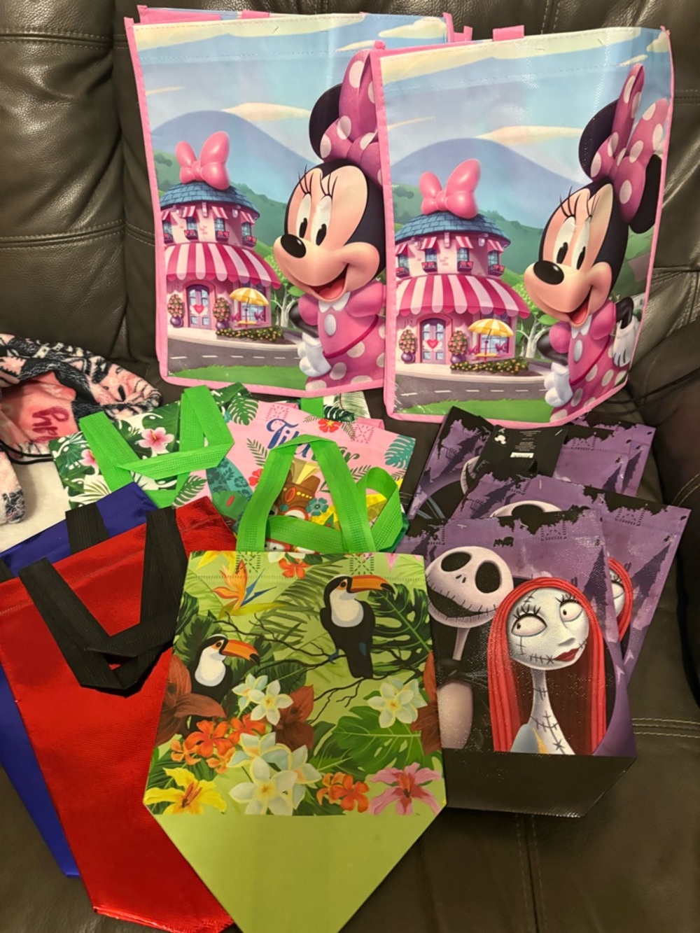 Disney Pink and Light Blue Minnie Mouse Laminated Tote Bag Set of 12